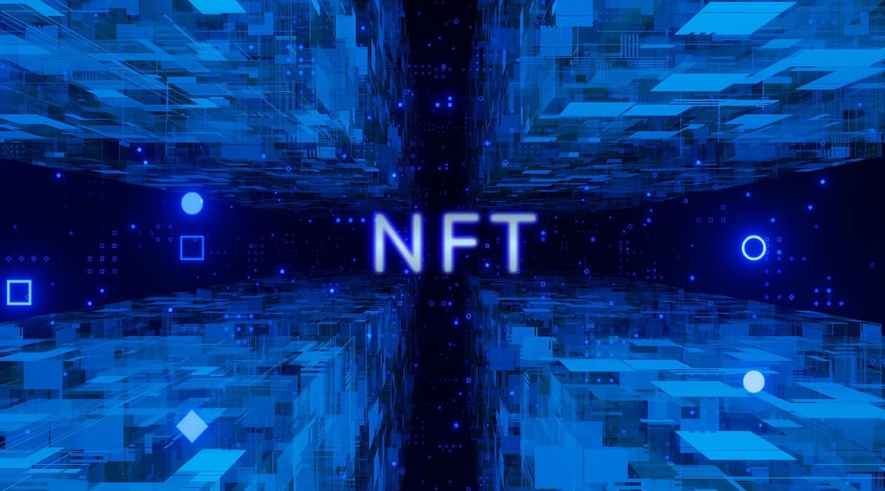 The Role of NFTs & Tokenization in Real Estate: Can Digital Ownership Work for Property Investors? - the words NFT in the middle of a a block chain